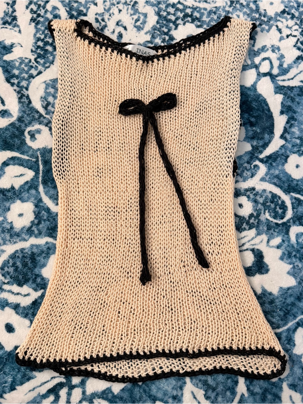 Ina Beige Knit Undershirt with Black Drawstring